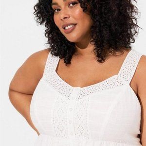 Torrid - Babydoll Cotton Window Pane Button Front Tank in Cloud Dancer White​